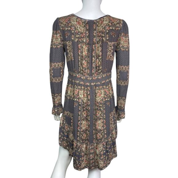 Free People Women's S/P Brown Floral Boho Tie Festival Tunic Mini Dress EUC - Picture 2 of 4